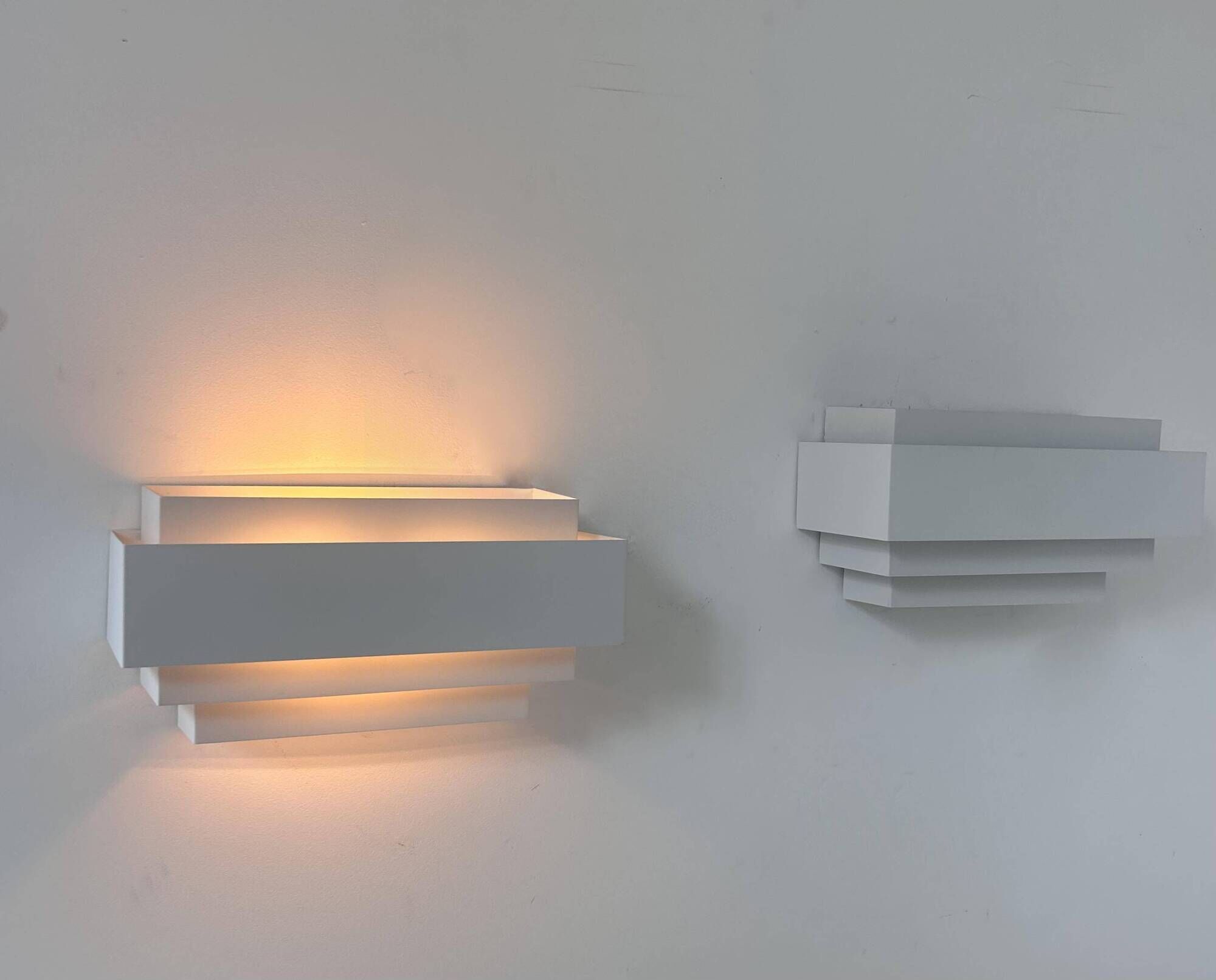 Pair of vintage wall lights, matte white metal, France 1980