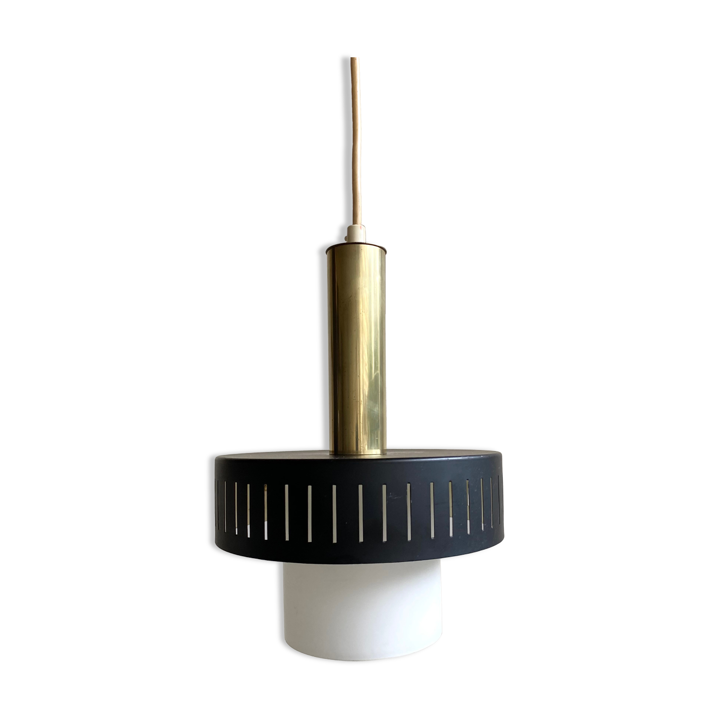Suspension in opaline, brass and metal, circa 1960