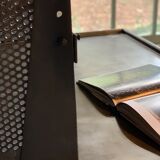 Steel postal sorting with stripped stool - patinated graphite 1950