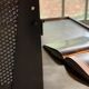 Steel postal sorting with stripped stool - patinated graphite 1950