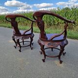 Pair of antique Chinese carved mahogany armchairs, circa 1960s