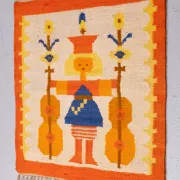 Polish Hand Knotted Square Wall Tapestry ''Musician'' 1960s Poland