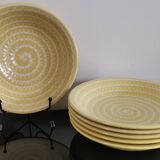 Lots de 6 anciennes assiettes creuses Longchamp France jaune soleil