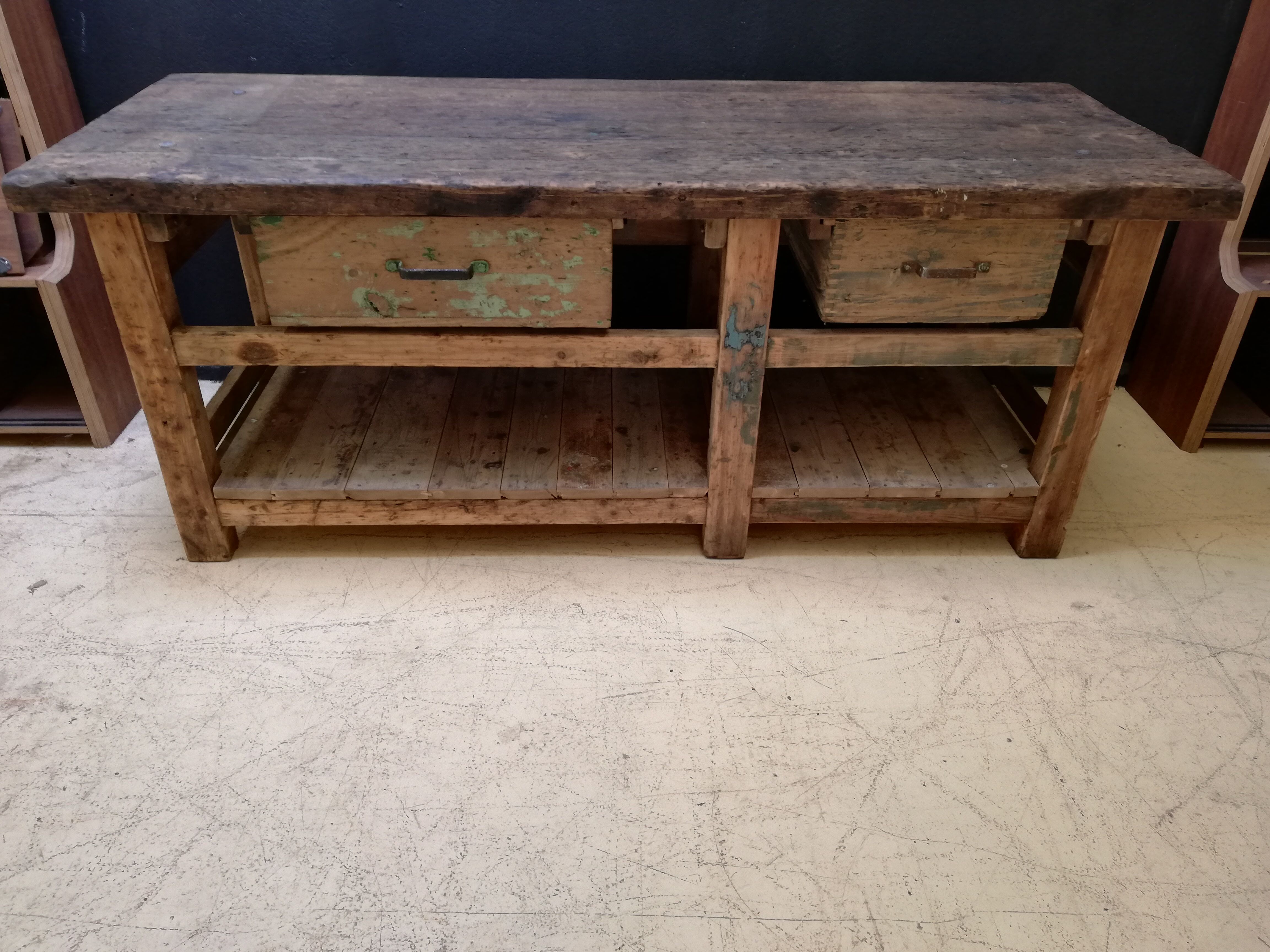 Large solid wooden carpenter's workbench