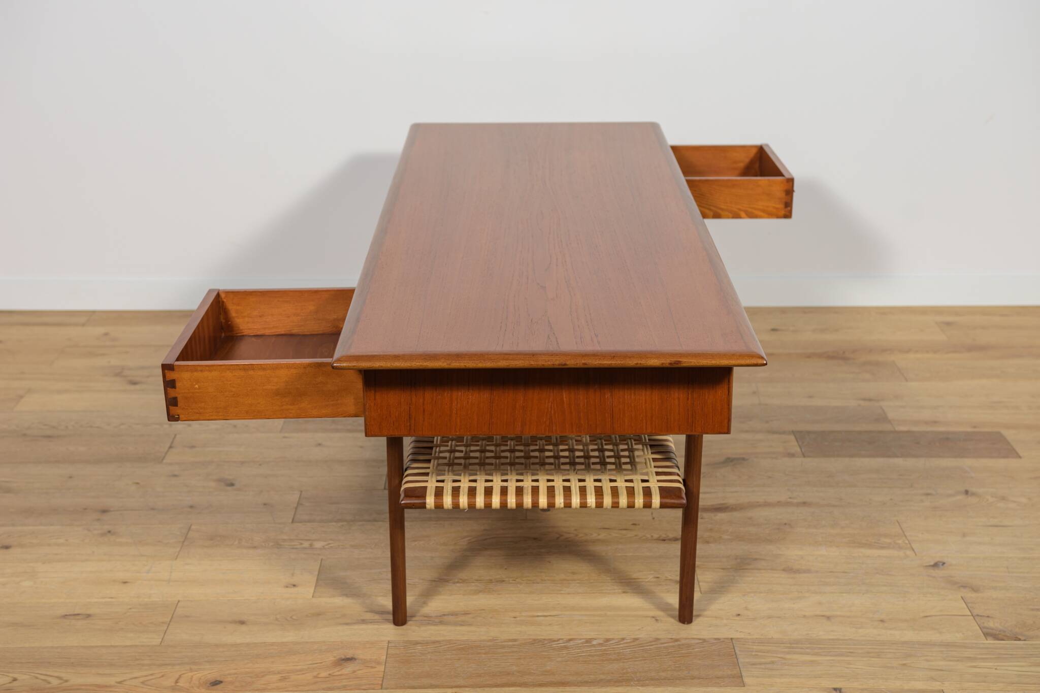 Mid-Century Teak & Rattan Coffee Table, Denmark, 1960s