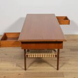 Table basse en teck et rotin du milieu du siècle, Danemark, années 1960