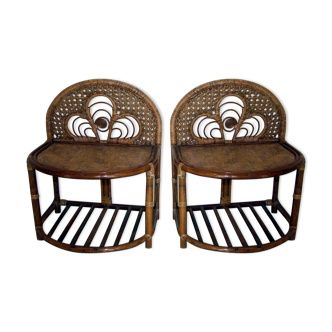 Paire de 2 chevets rotin "Paon"