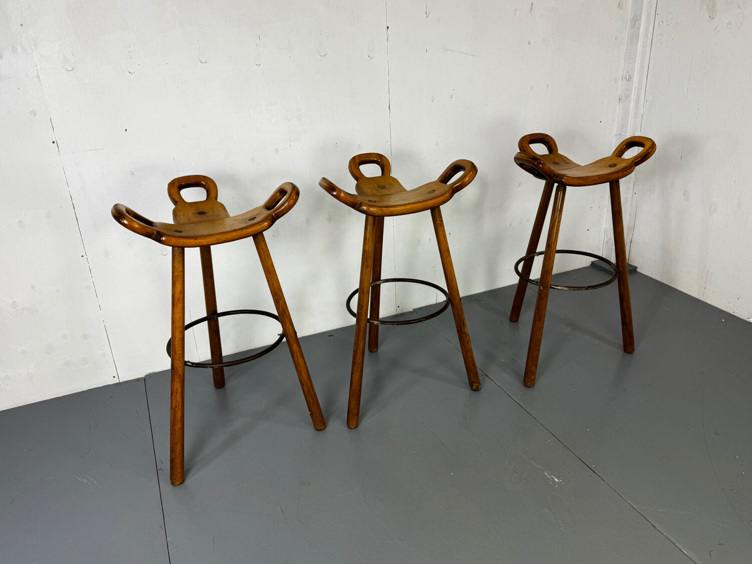 Set of 3 Brutalist Marbella Bar Stools by Sergio Rodrigues, 1960s