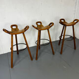 Set of 3 Brutalist Marbella Bar Stools by Sergio Rodrigues, 1960s