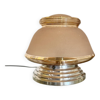 Bedside lamp in pink granite glass