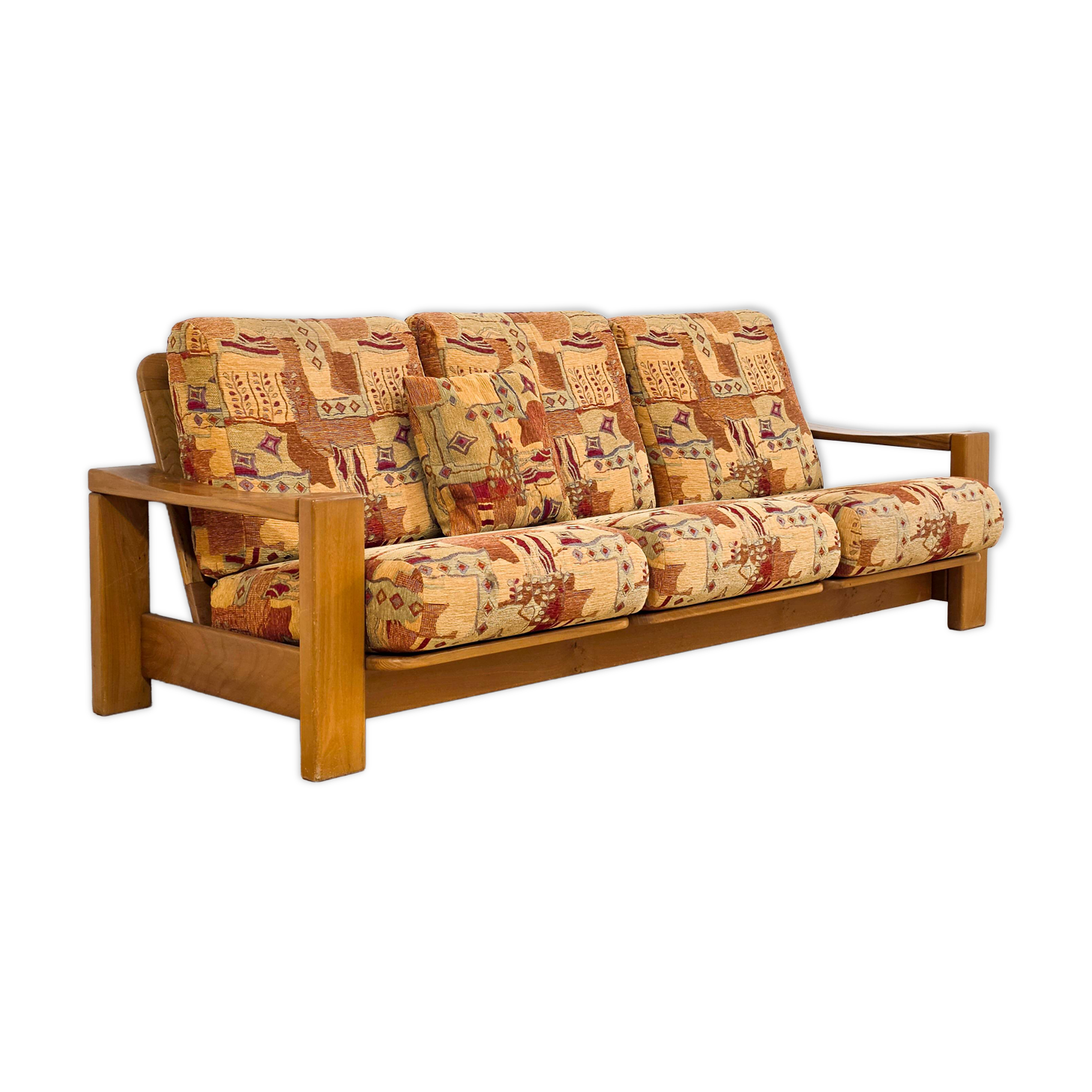 Solid elm sofa by Maison Regain from the 1970s.