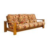 Solid elm sofa by Maison Regain from the 1970s.
