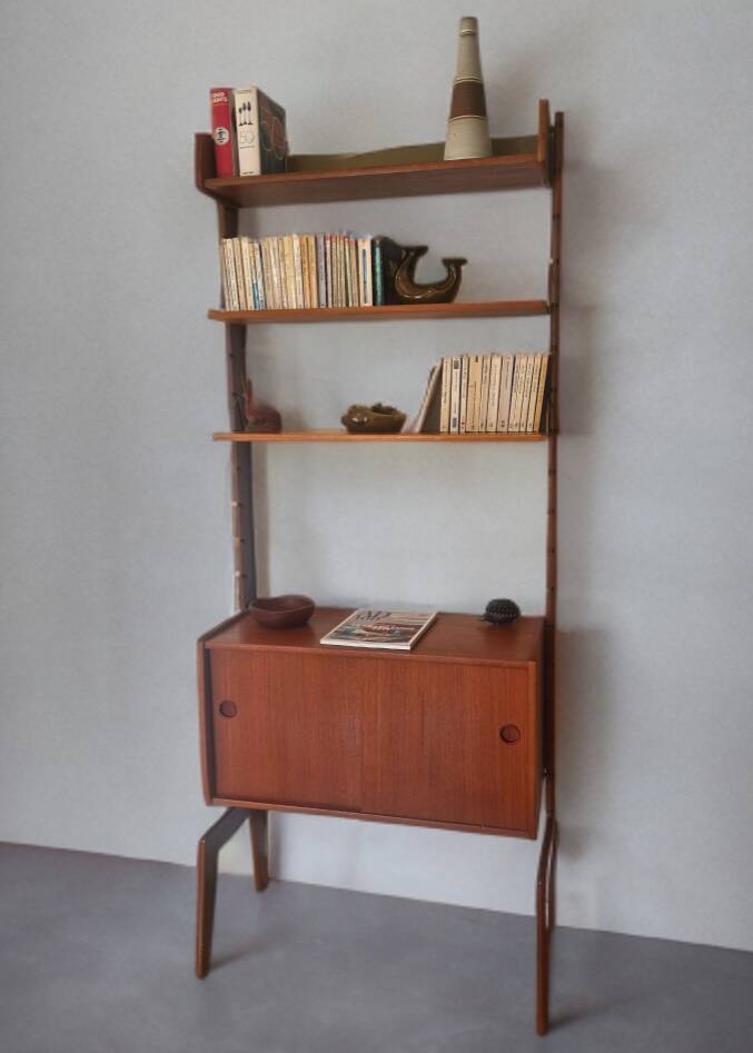 Meuble de rangement, bibliothèque scandinave en teck Ergo, 1960
