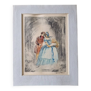 Georges Villa (1883-1965) - Lithographie en couleurs - Scène galante 1930