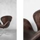 Brown leather Swan chair by Arne Jacobsen, mid-century Danish modernity.