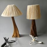 Pair of solid wood lamps, 1960s