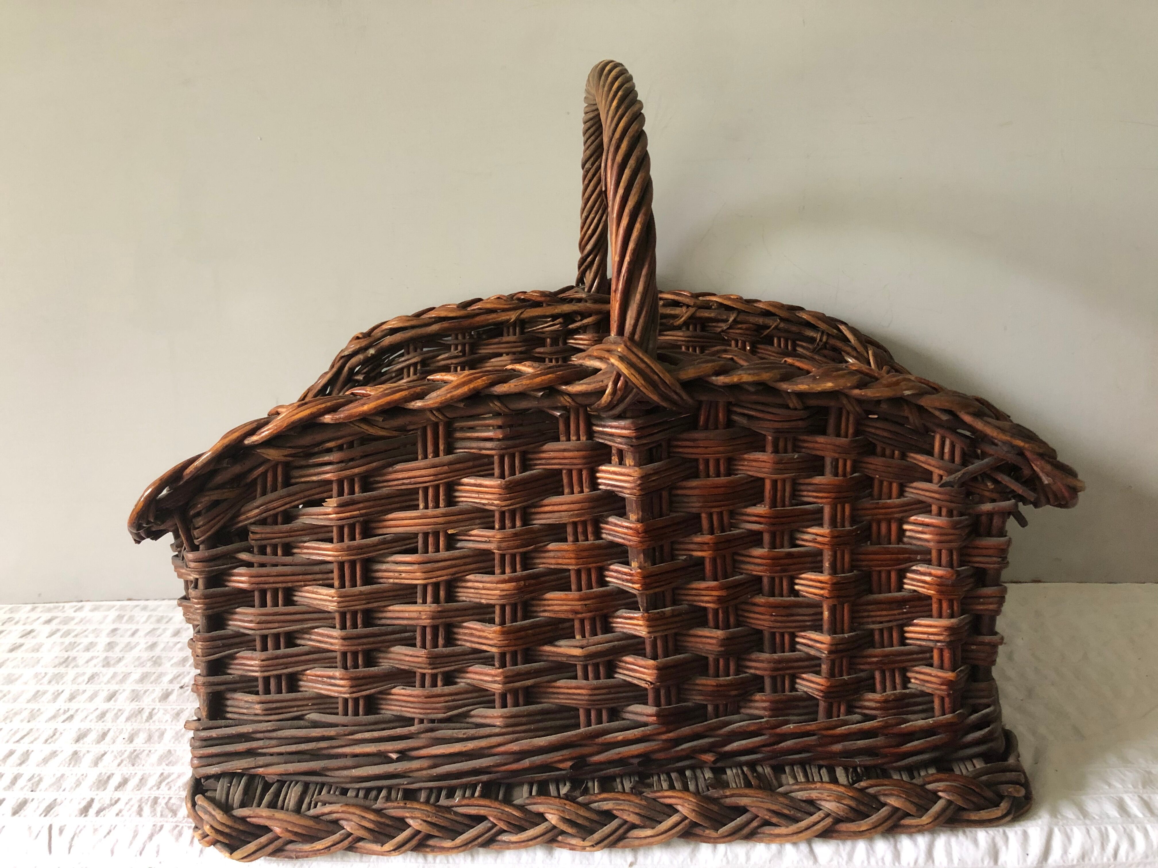 Log basket near fireplace