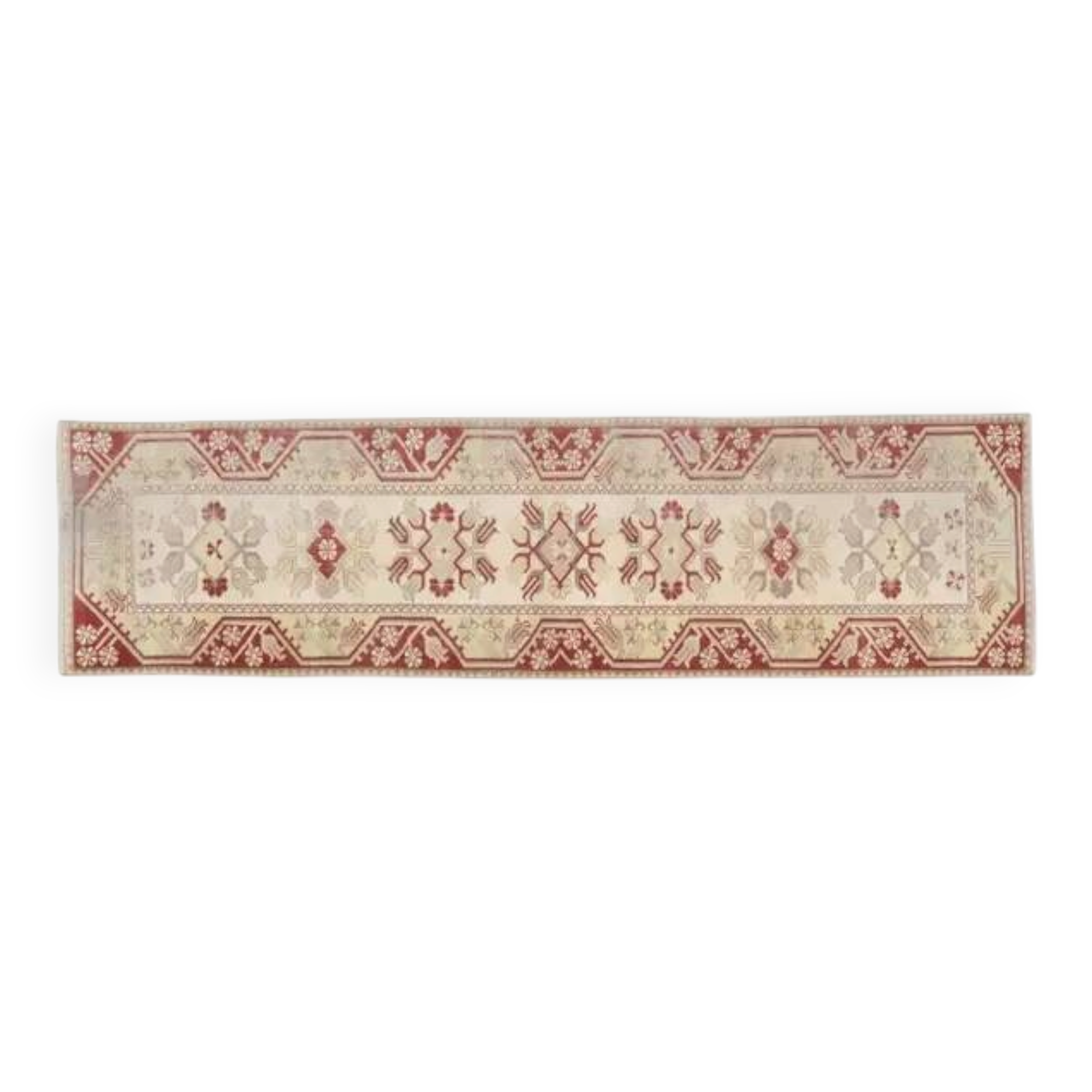 Vintage Beige Pink Turkish Handmade Oushak Wool Runner Rug  73x278