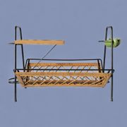 Vintage magazine rack in black metal, wood and rattan with ceramic ashtray