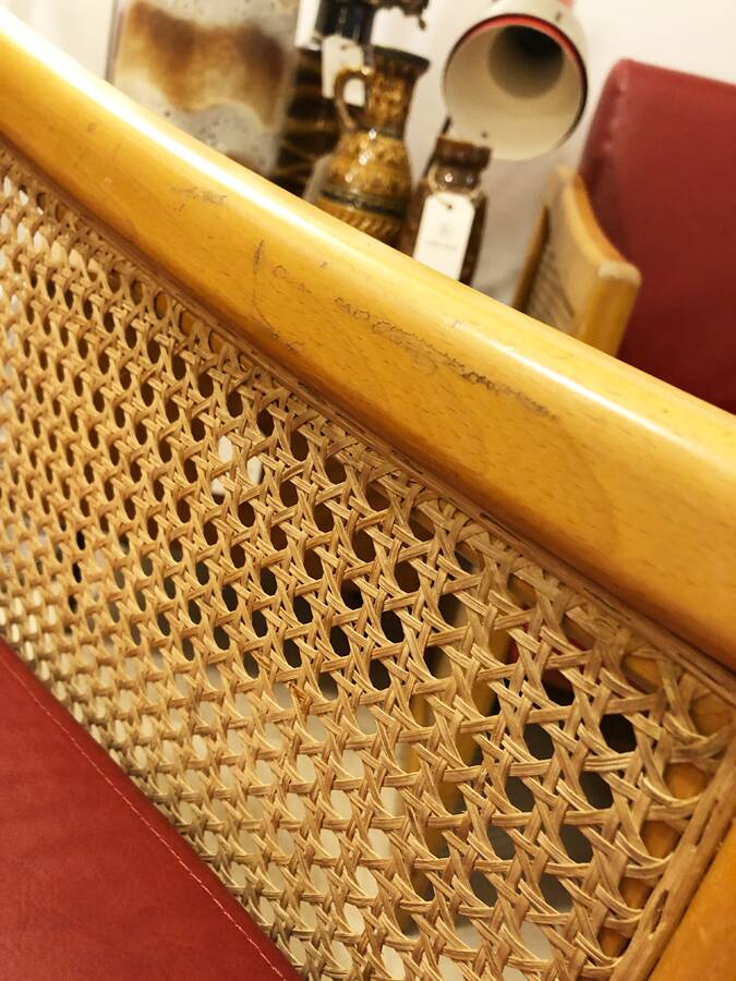 Pair of vintage wooden and caned armchairs – 1980