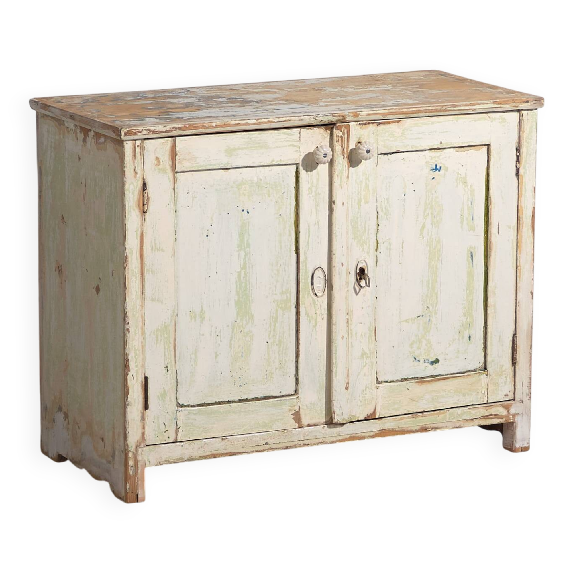 Antique low cabinet with white patina (c.1920) #42