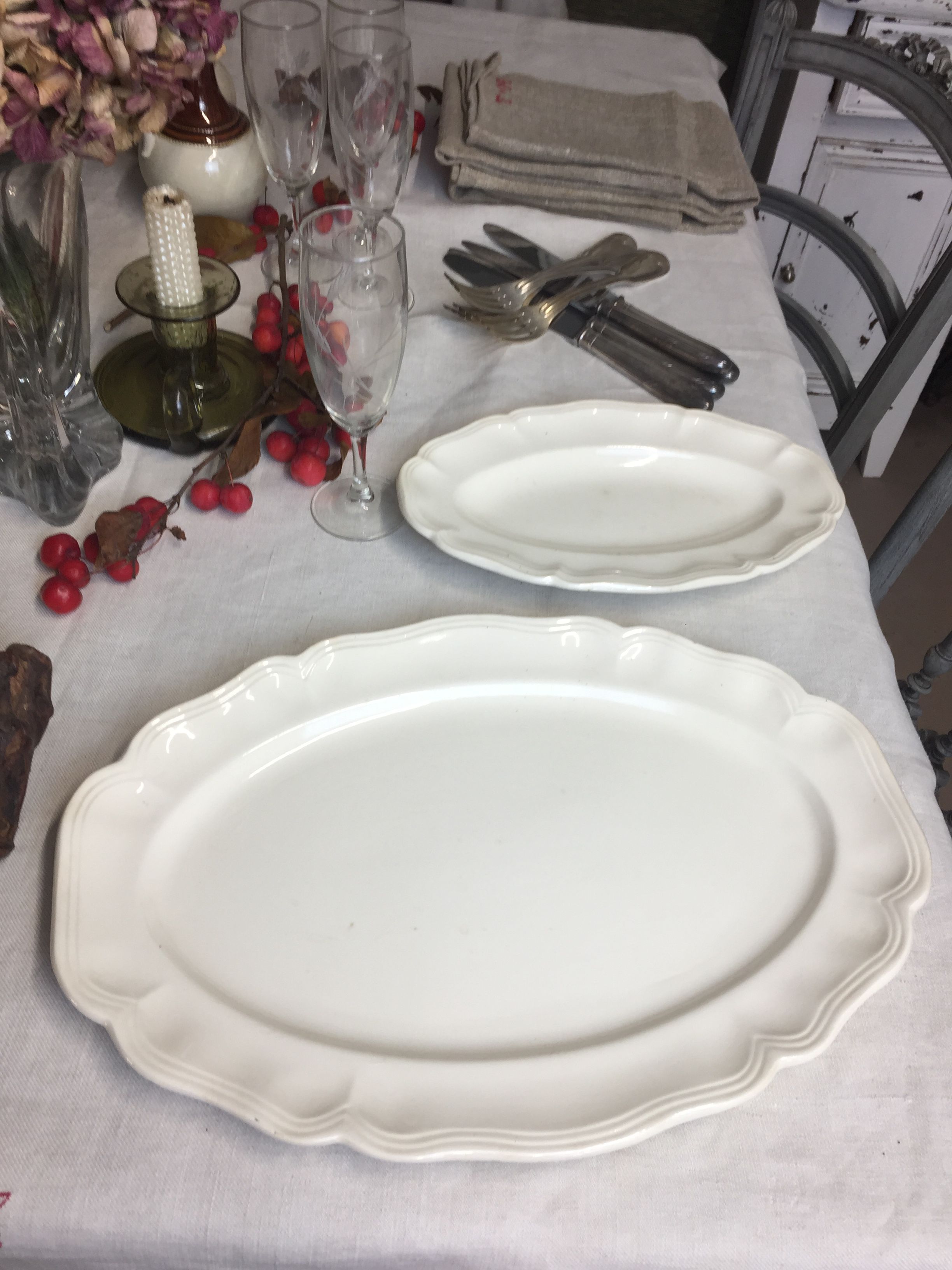 Old oval dishes, ivory color made in france Digoin Sarreguemines