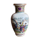 Ancien vase chinois céramique blanche décor scène personnages vintage
