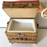 Low fishing box stool in rattan and skai