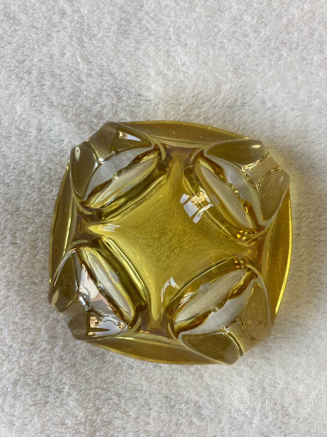 Vintage two-tone yellow glass ashtray