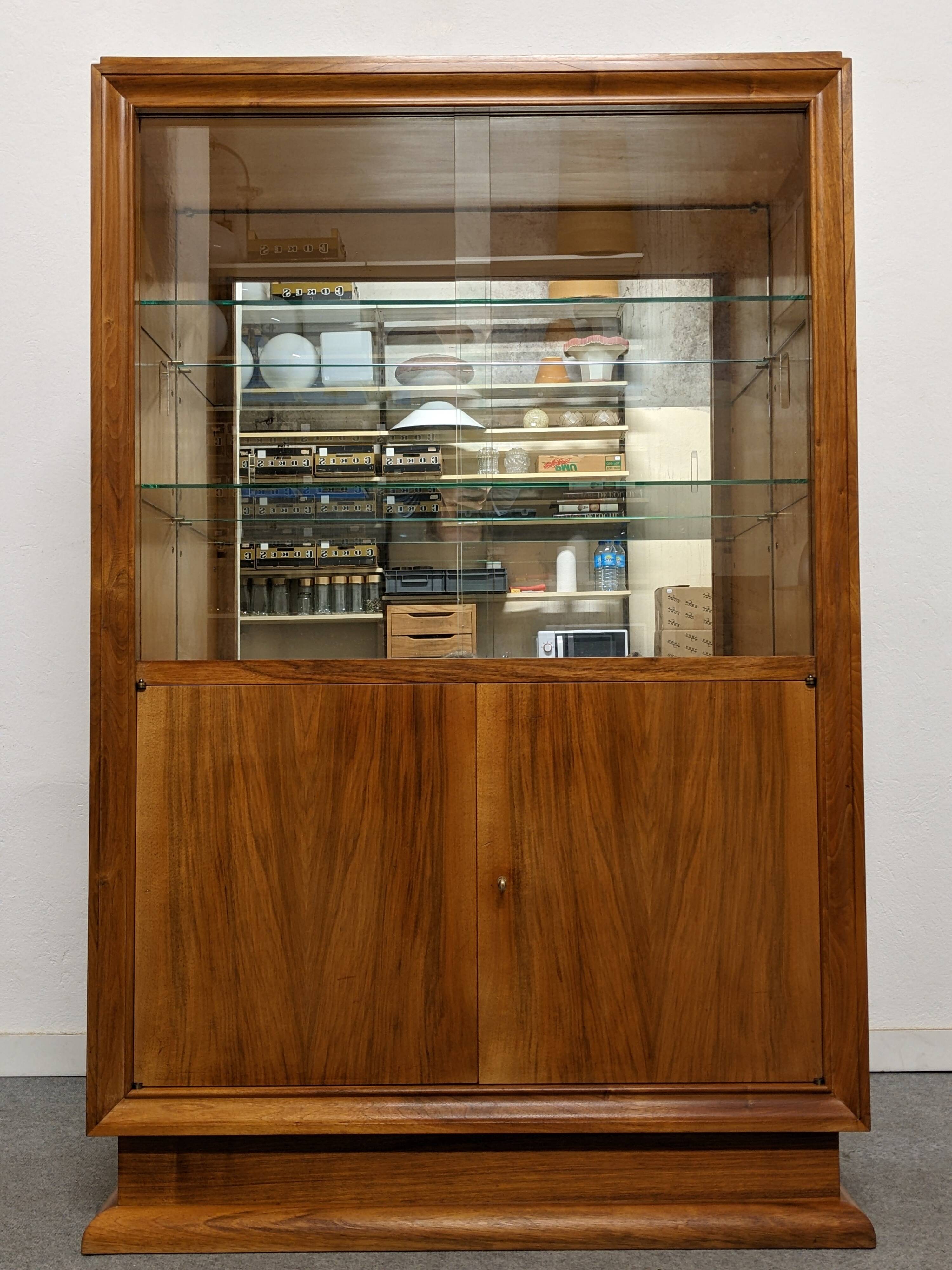 Art Deco style walnut display cabinet, France circa 1950