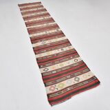 2x10 Kilim Red & Beige Hallway Kilim Runner, 69x316 Cm