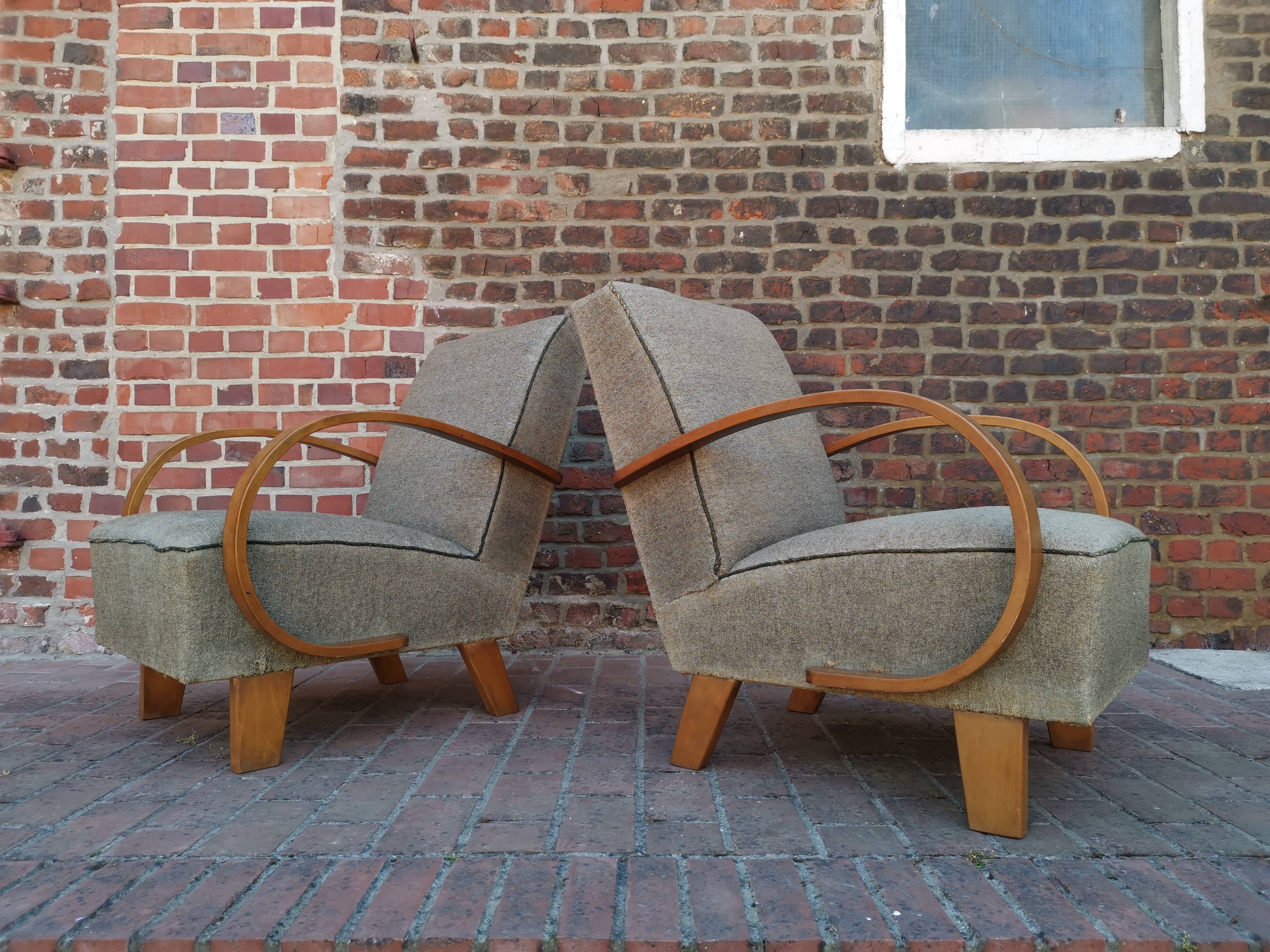 Pair of armchairs by Jindrich Halabala for Thonet 1950. Art deco