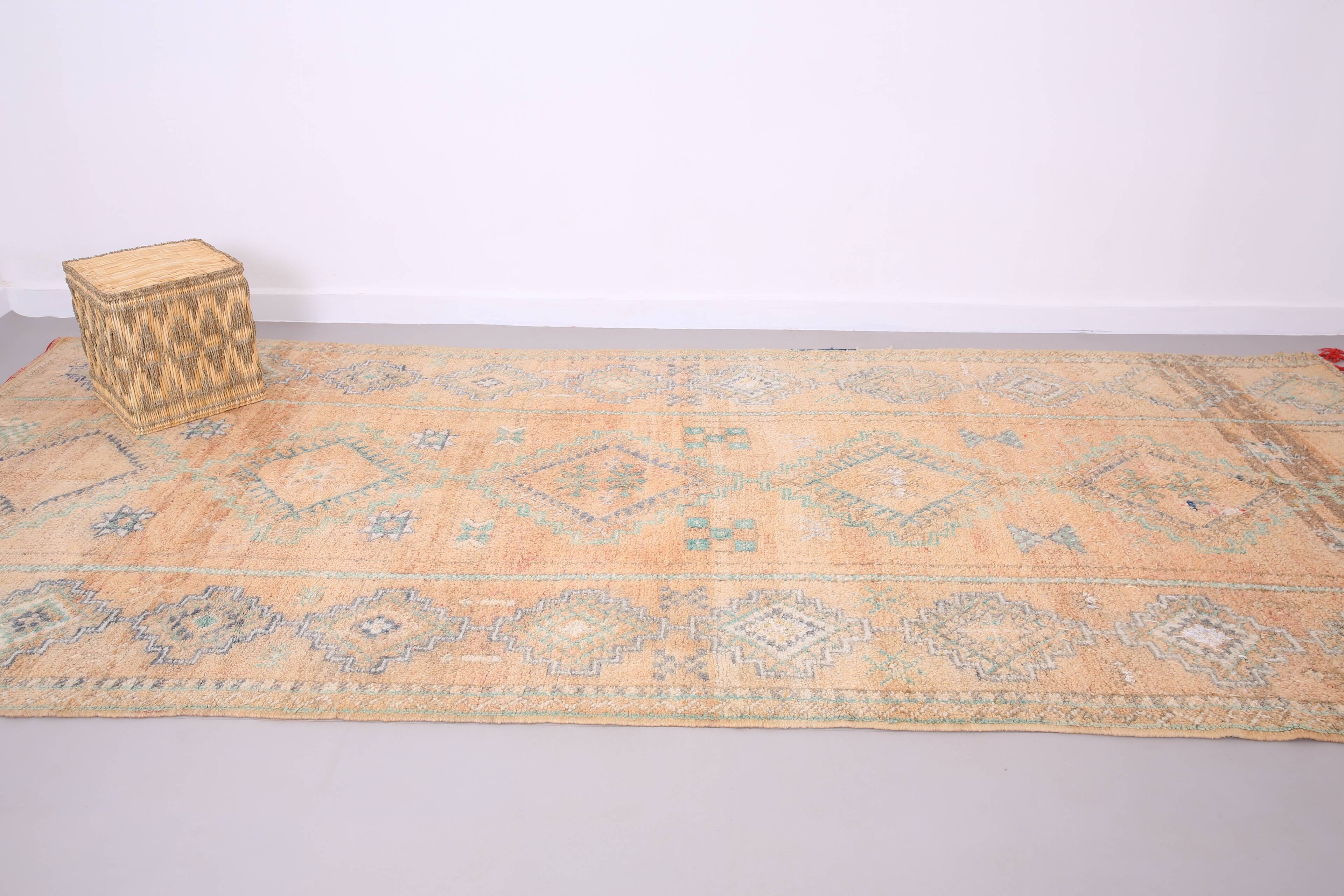 Grand tapis marocain couleur pêche 180 x 414 cm - Tapis marocain vintage - Tapis berbère