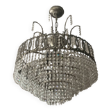 Lustre cascade de pampilles en cristal et bronze argenté