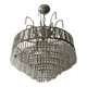 Cascading chandelier with crystal and silvered bronze pendants