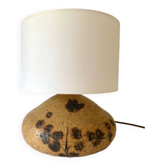 Terracotta lamp signed, cotton lampshade