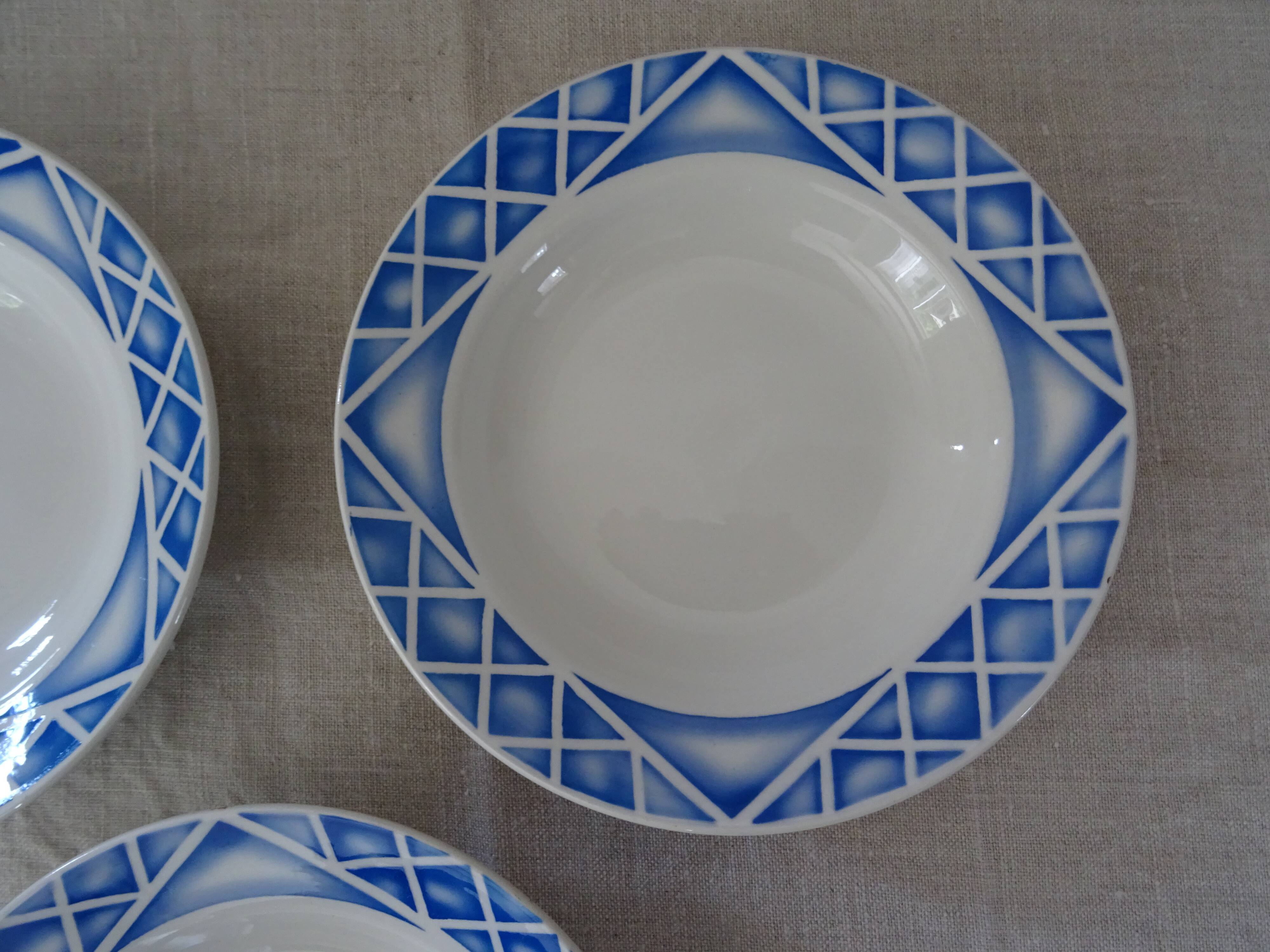 3 Plates faience old Sarreguemines Villeneuve blue décor