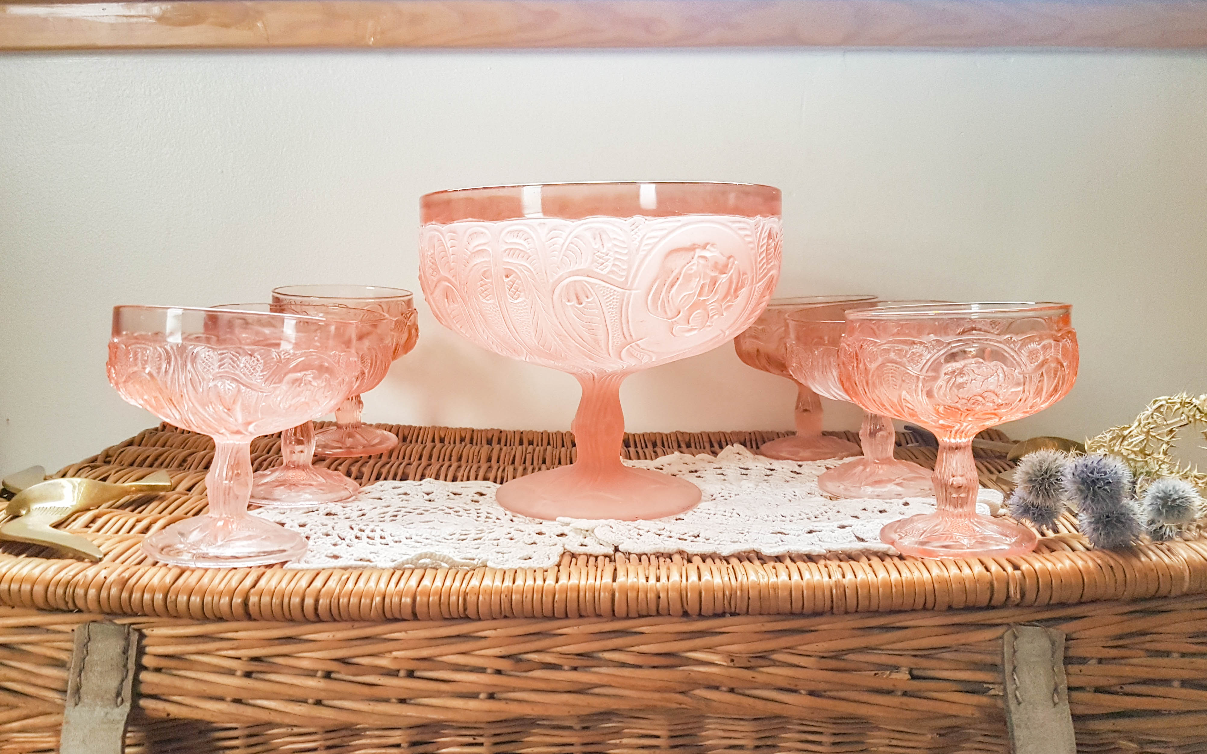 Pink Dessert Service Old Pink Glass Ice cream cups Pink Dish Cup