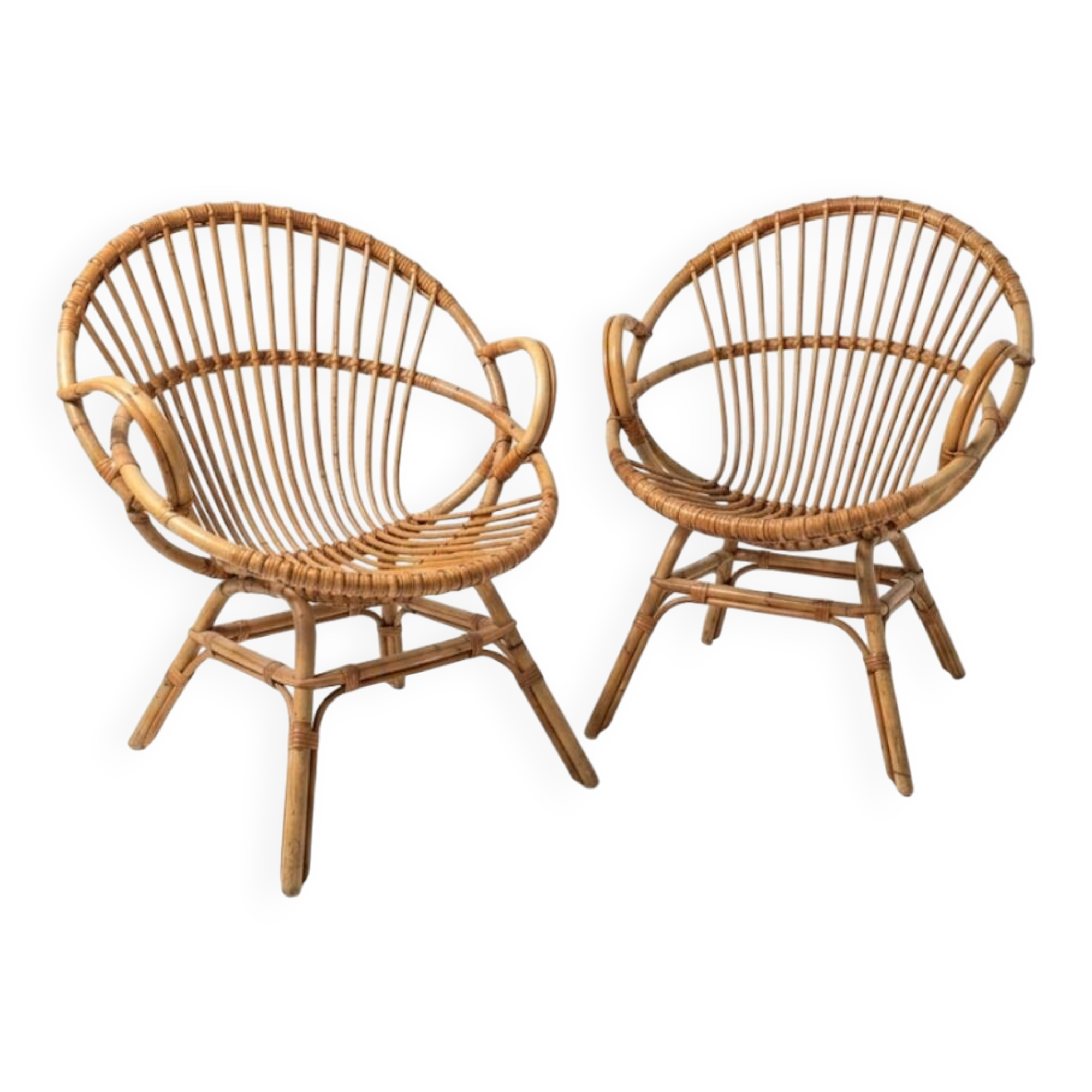 Pair of 1960s rattan armchairs