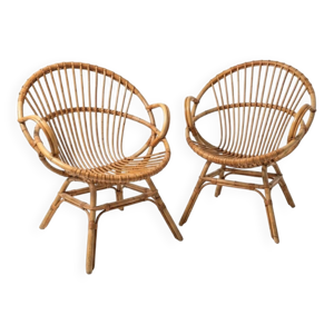 Paire de fauteuils en - rotin