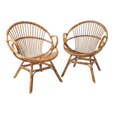 Paire de fauteuils en rotin des années 60