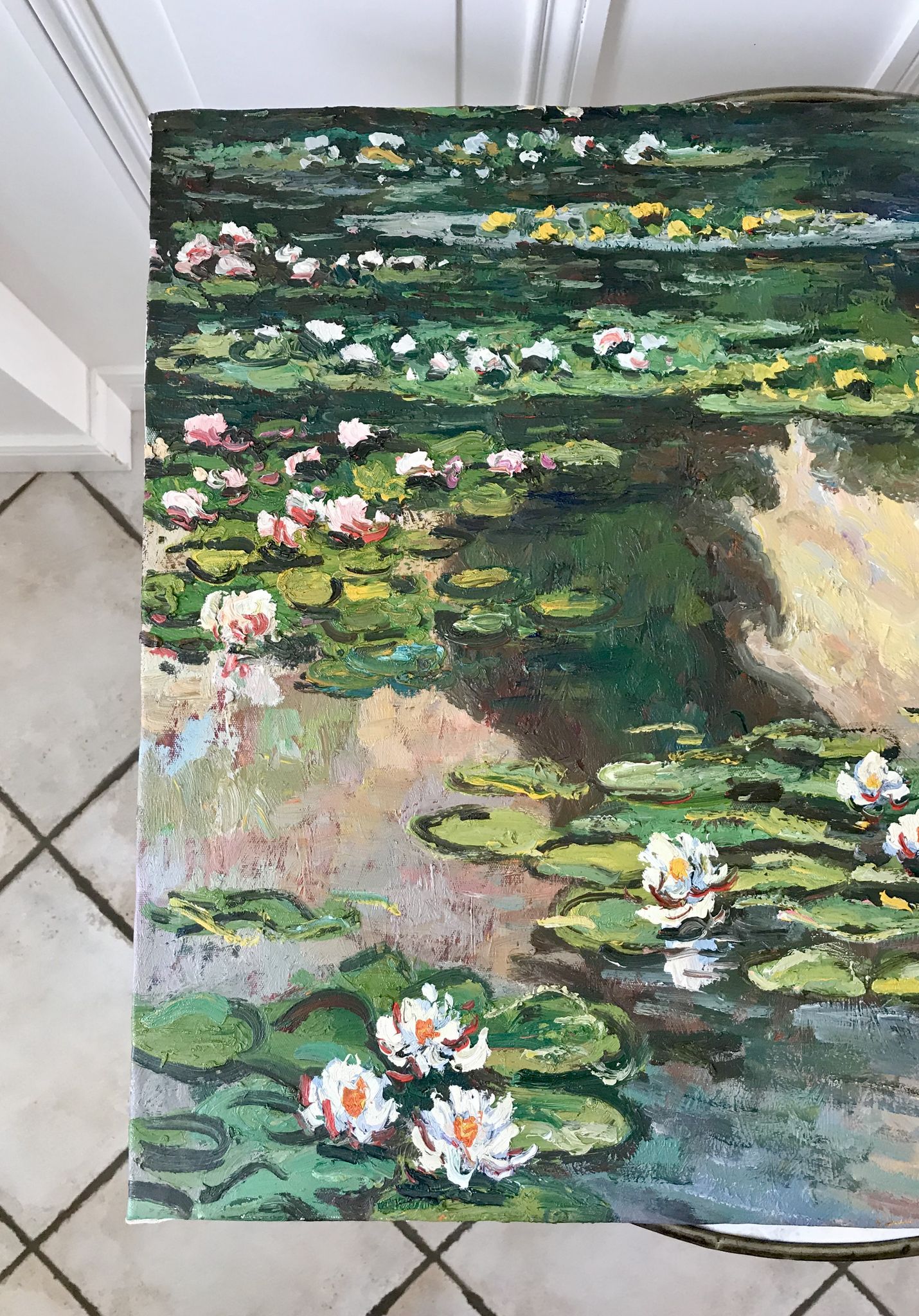 Oil painting on canvas water lilies nymlies signed chazap years 40-50