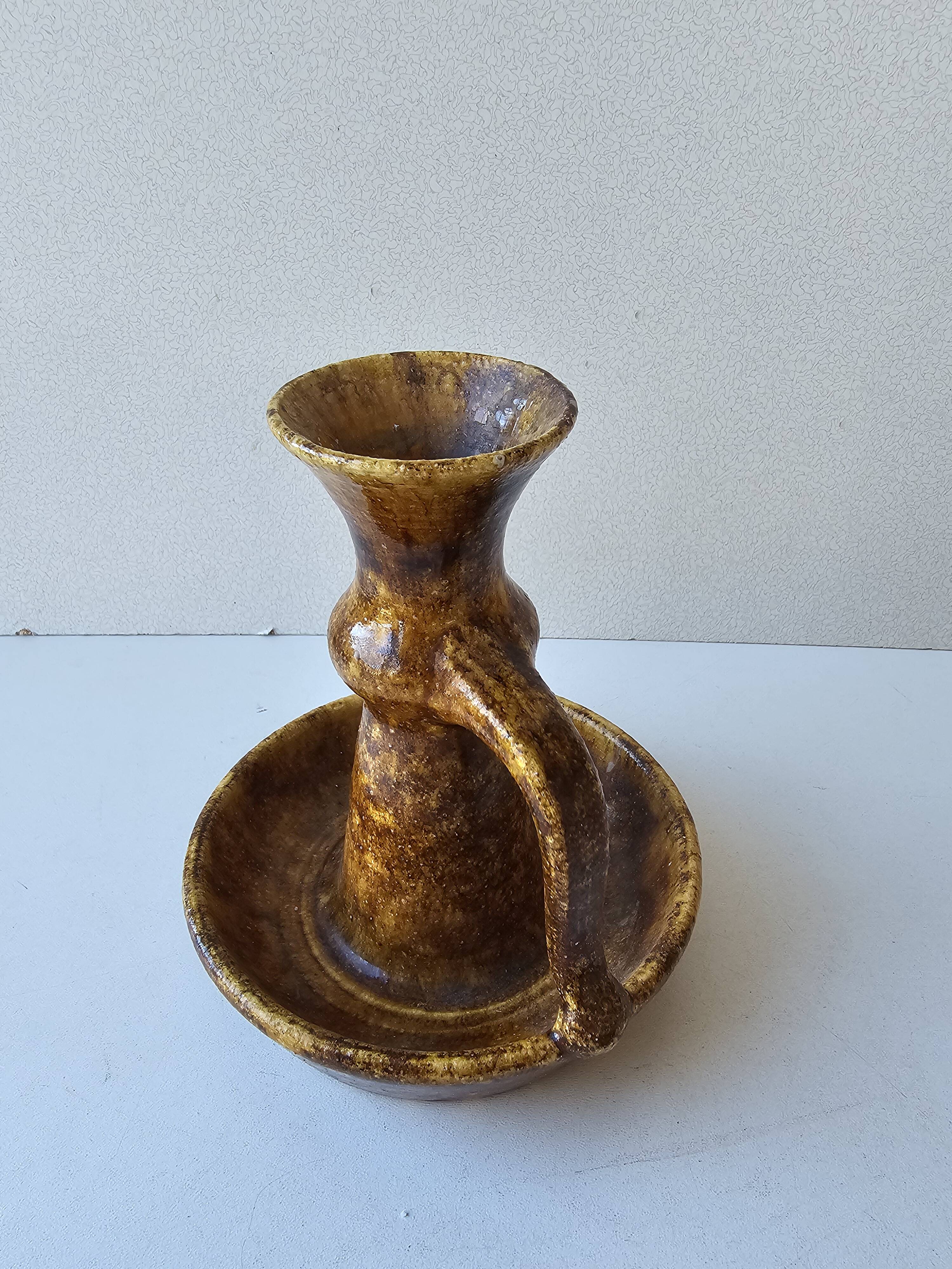 Vintage ceramic candlestick signed Accolay