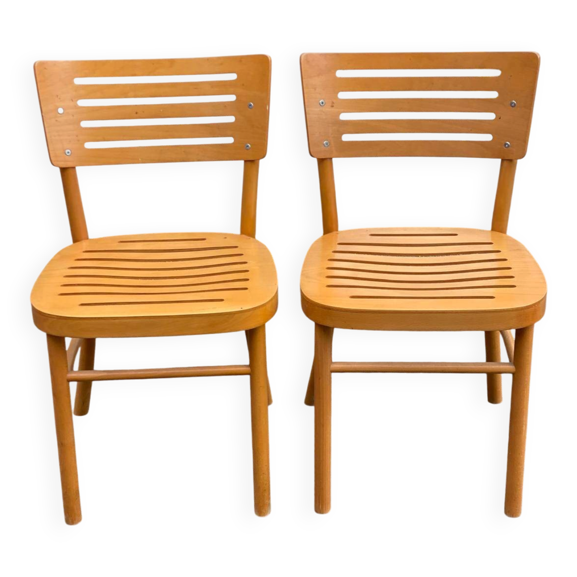 2 Scandinavian bistro chairs from Ikea, Balser, made of curved solid wood, 1999.
