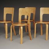 Alvar Aalto model 66 Chairs for Artek. 1940s. Set of 4