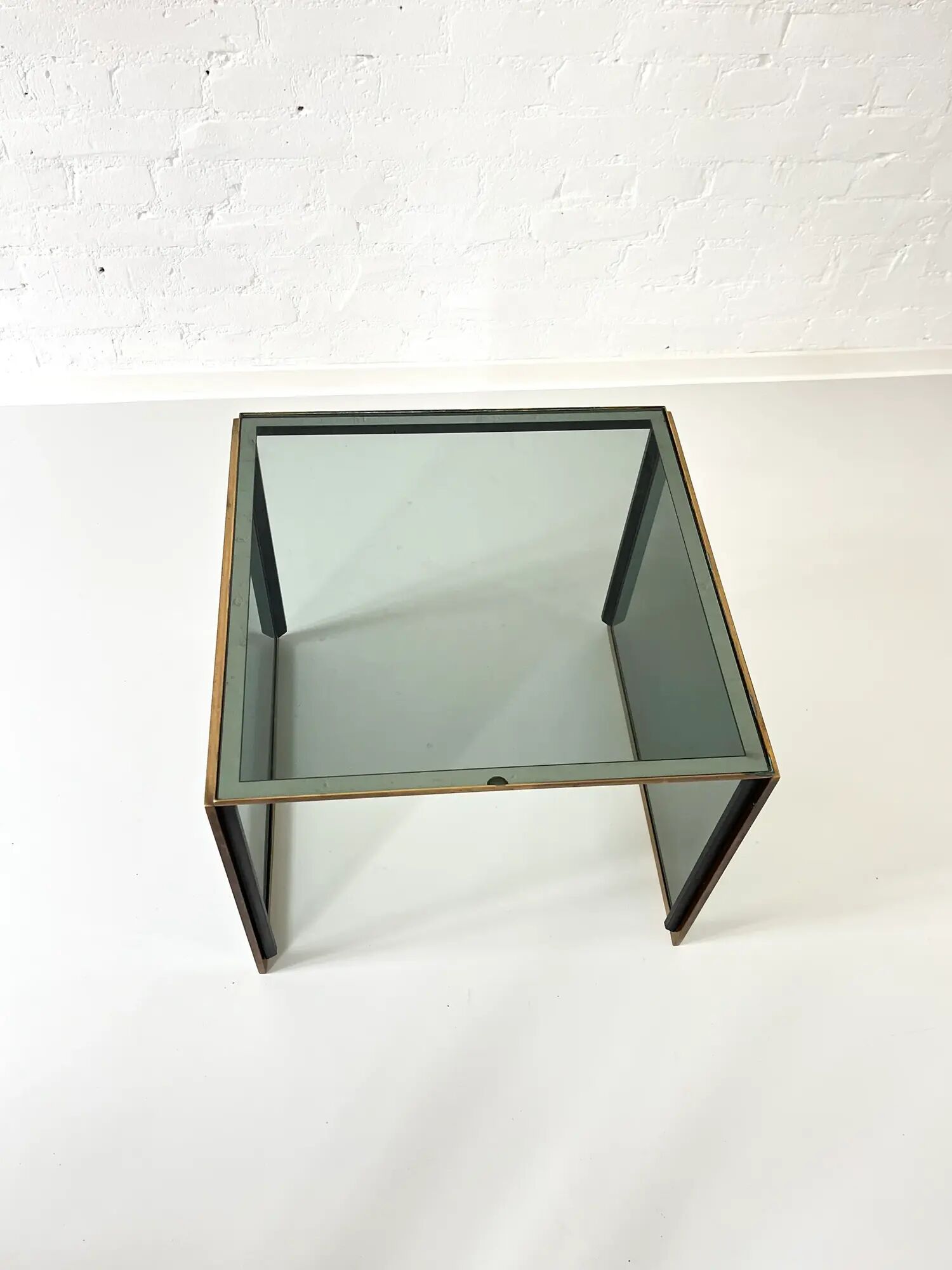 Vintage smoked glass and brass side table, Italy, 1970s