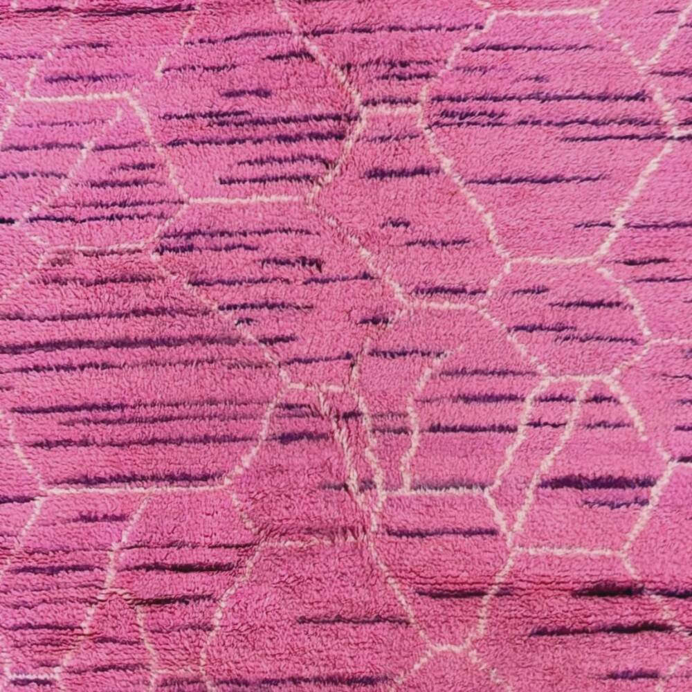 Handknotted Moroccan Design Pink Tulu Rug. 100% Wool. Modern Turkish Carpet
