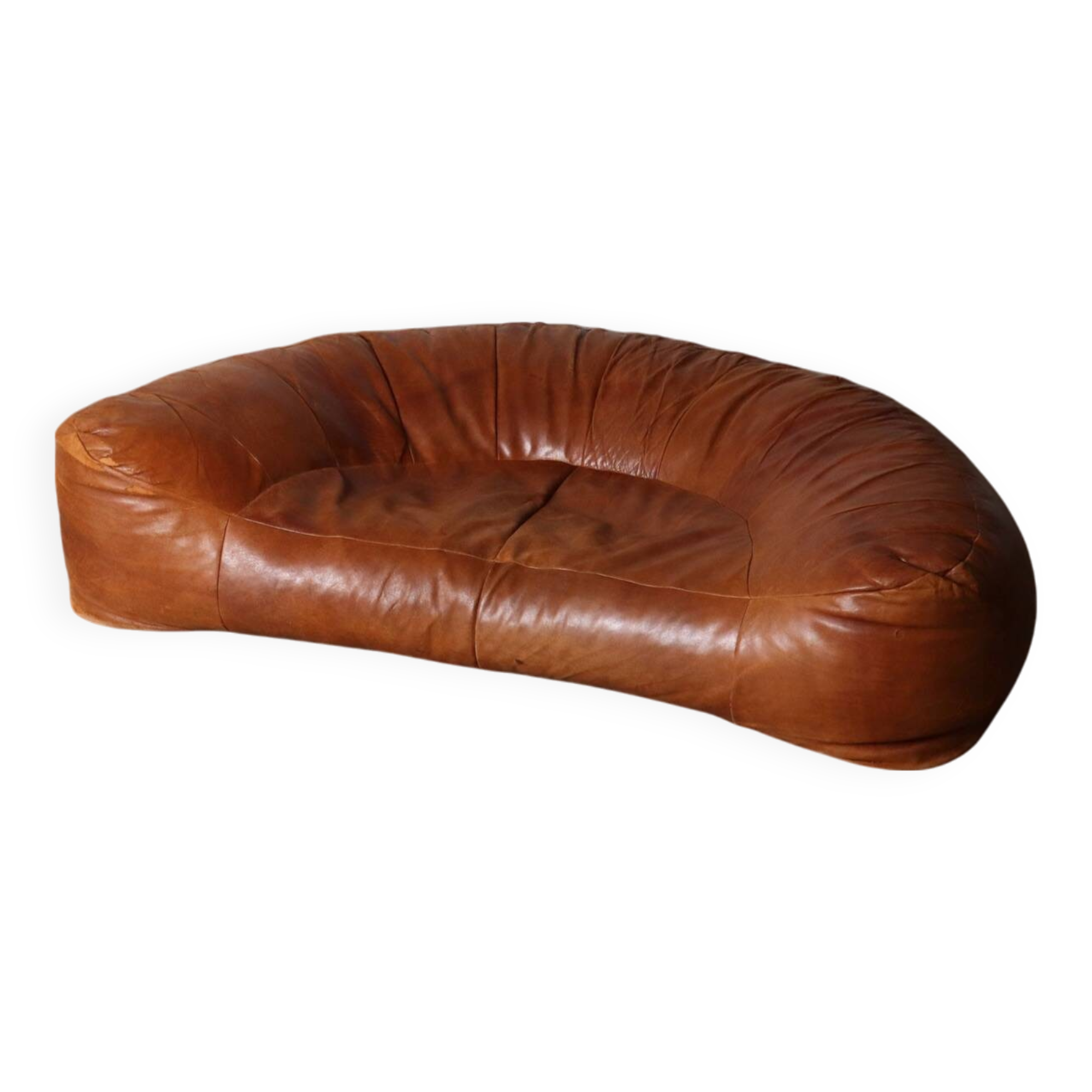 Croissant Sofa in Cognac Leather by Raphael Raffel for Honore Paris, 1970s