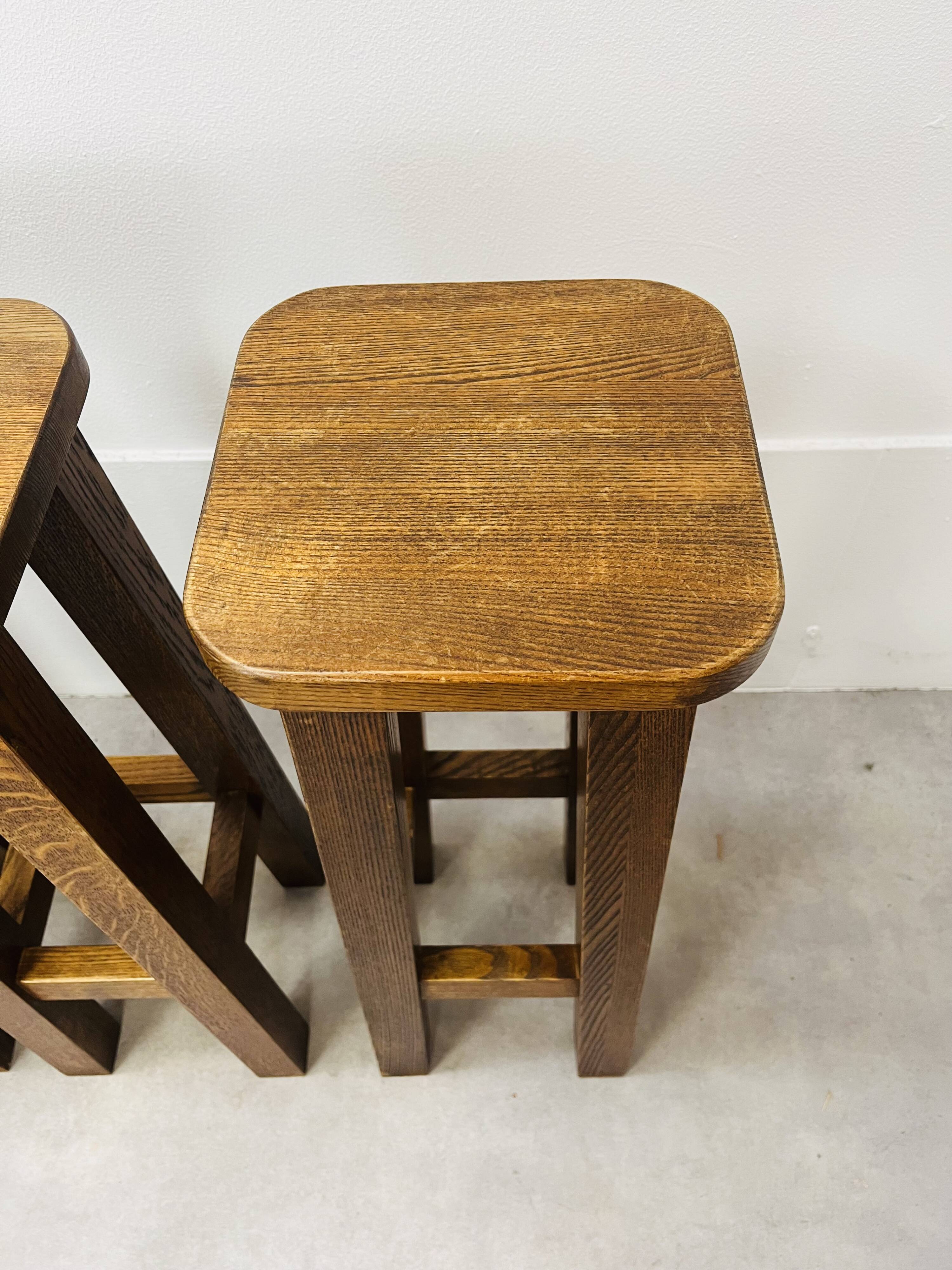8 solid wood bar stools in brutalist style
