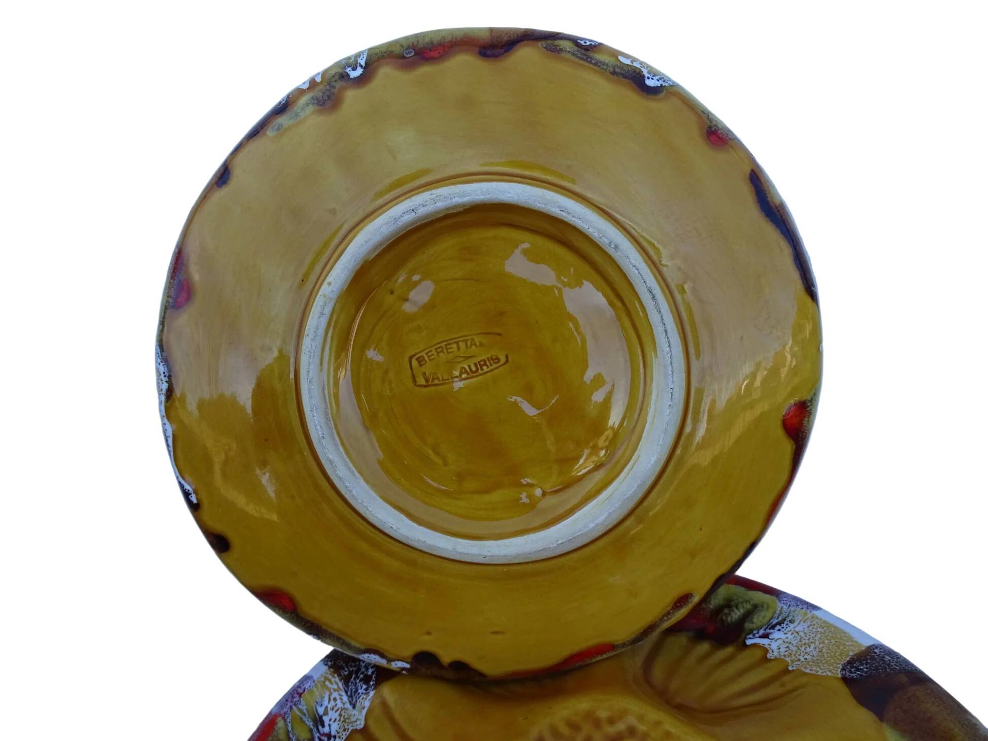 Assiettes à huîtres vintage en faïence de Vallauris, service de six